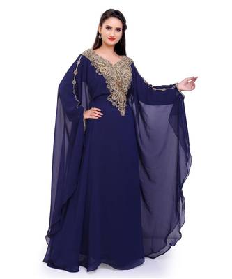 navy blue georgette embroidered zari work islamic kaftans 5