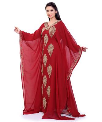 maroon georgette embroidered zari work islamic kaftans 1