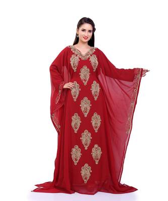 maroon georgette embroidered zari work islamic kaftans 2