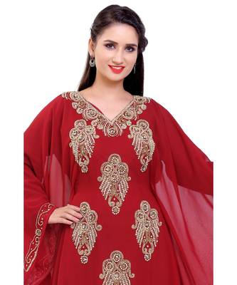 maroon georgette embroidered zari work islamic kaftans 3