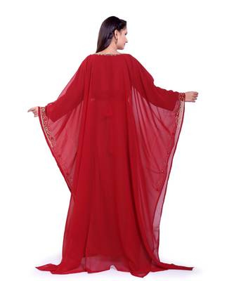 maroon georgette embroidered zari work islamic kaftans 4