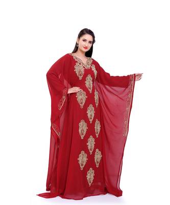 maroon georgette embroidered zari work islamic kaftans 5