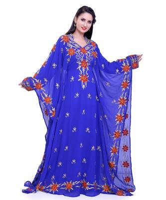 royal blue georgette embroidered zari work islamic kaftans 2