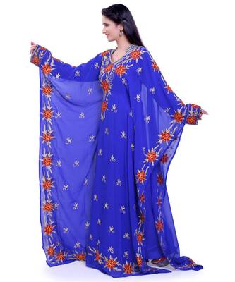 royal blue georgette embroidered zari work islamic kaftans 3