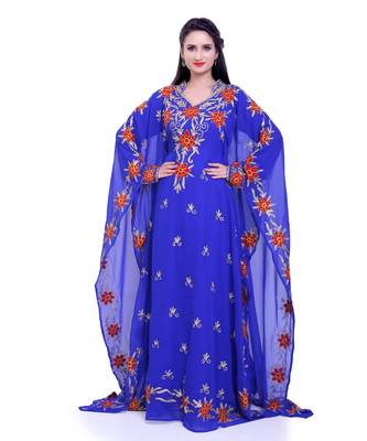 royal blue georgette embroidered zari work islamic kaftans 4