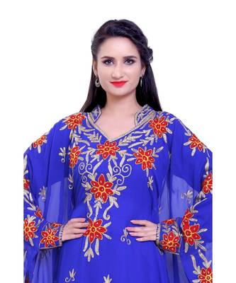 royal blue georgette embroidered zari work islamic kaftans 5