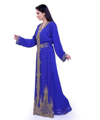 royal blue georgette embroidered zari work islamic kaftans 1