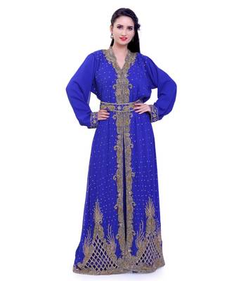 royal blue georgette embroidered zari work islamic kaftans 2