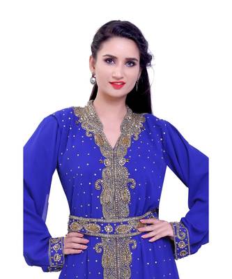 royal blue georgette embroidered zari work islamic kaftans 3