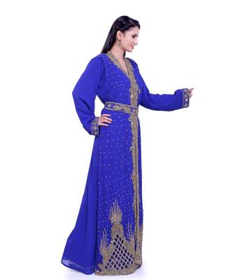 royal blue georgette embroidered zari work islamic kaftans 5