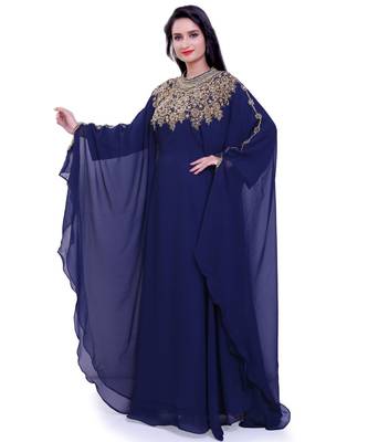 navy blue georgette embroidered zari work islamic kaftans 3