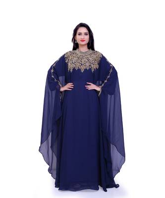 navy blue georgette embroidered zari work islamic kaftans 4