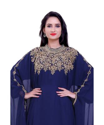 navy blue georgette embroidered zari work islamic kaftans 5