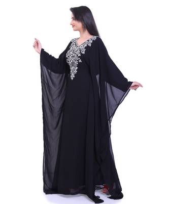 black georgette embroidered zari work islamic kaftans 1