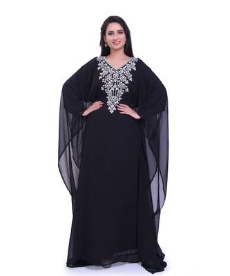 black georgette embroidered zari work islamic kaftans 2