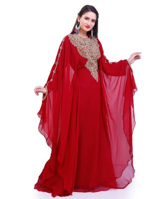 maroon georgette embroidered zari work islamic kaftans 1