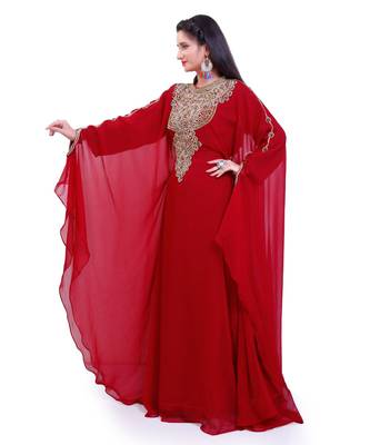 maroon georgette embroidered zari work islamic kaftans 2