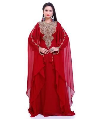 maroon georgette embroidered zari work islamic kaftans 3