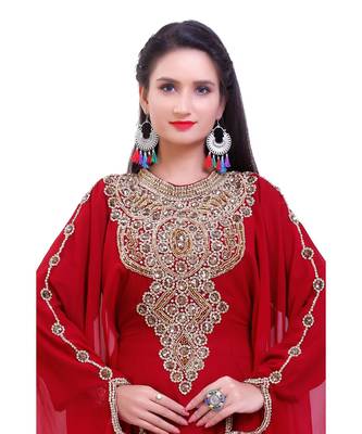 maroon georgette embroidered zari work islamic kaftans 4