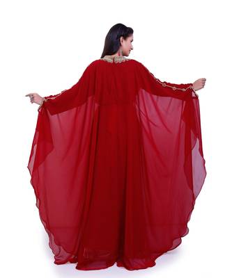 maroon georgette embroidered zari work islamic kaftans 5