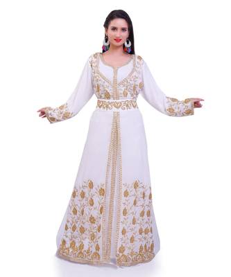 white georgette embroidered zari work islamic kaftans 1