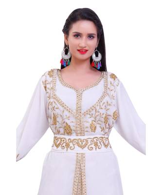 white georgette embroidered zari work islamic kaftans 2