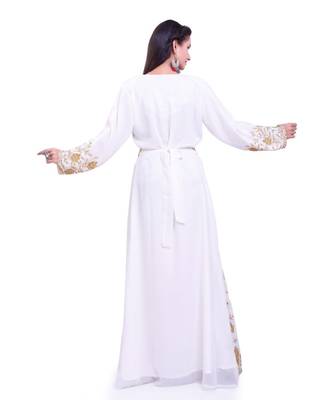 white georgette embroidered zari work islamic kaftans 3