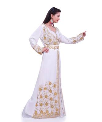 white georgette embroidered zari work islamic kaftans 4