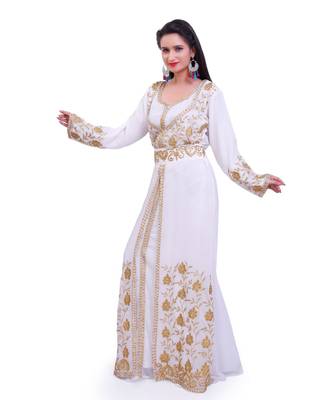 white georgette embroidered zari work islamic kaftans 5