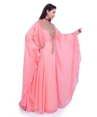 peach georgette embroidered zari work islamic kaftans 1