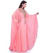 peach georgette embroidered zari work islamic kaftans