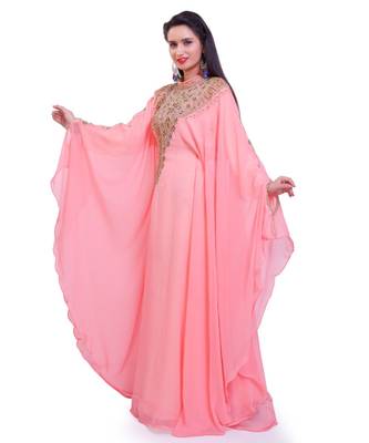 peach georgette embroidered zari work islamic kaftans 2