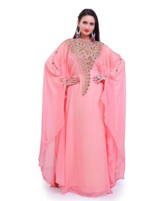 peach georgette embroidered zari work islamic kaftans 3