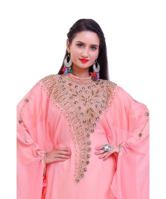 peach georgette embroidered zari work islamic kaftans 4