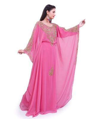 baby pink georgette embroidered zari work islamic kaftans 1