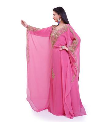 baby pink georgette embroidered zari work islamic kaftans 2