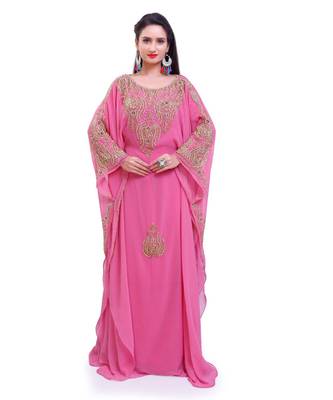 baby pink georgette embroidered zari work islamic kaftans 3