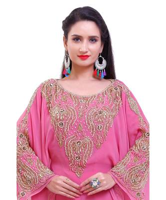 baby pink georgette embroidered zari work islamic kaftans 5