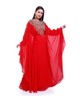 red georgette embroidered zari work islamic kaftans 1