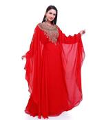 red georgette embroidered zari work islamic kaftans
