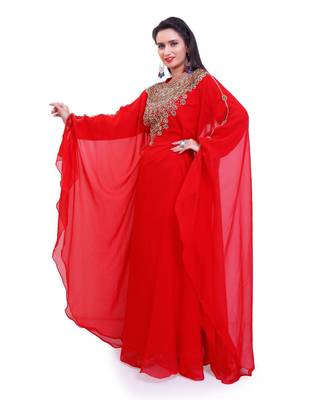 red georgette embroidered zari work islamic kaftans 2