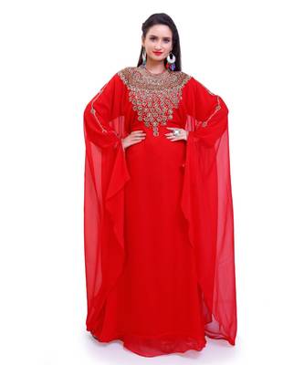 red georgette embroidered zari work islamic kaftans 3