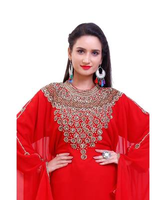 red georgette embroidered zari work islamic kaftans 4