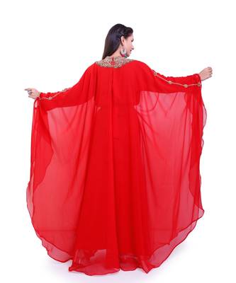 red georgette embroidered zari work islamic kaftans 5