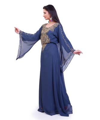 grey georgette embroidered zari work islamic kaftans 1