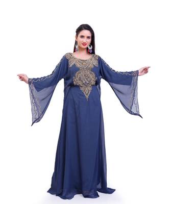 grey georgette embroidered zari work islamic kaftans 2