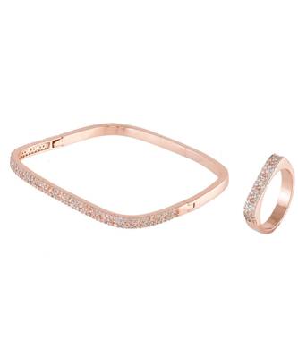 Rose Gold Beautiful Diamond Square Bracelet Ring Combo Special Gift For Valentine 1