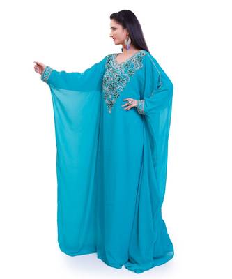 turquoise georgette embroidered zari work islamic kaftans 1