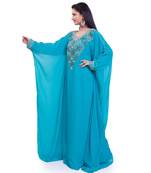 turquoise georgette embroidered zari work islamic kaftans