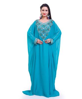 turquoise georgette embroidered zari work islamic kaftans 2